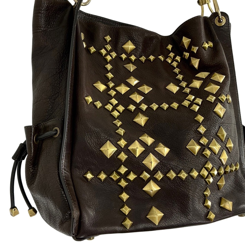VTG Michael Kors Studded Leather Hobo Dark Brown Bag Gold Hardware Italy Made‎ - Picture 4 of 16